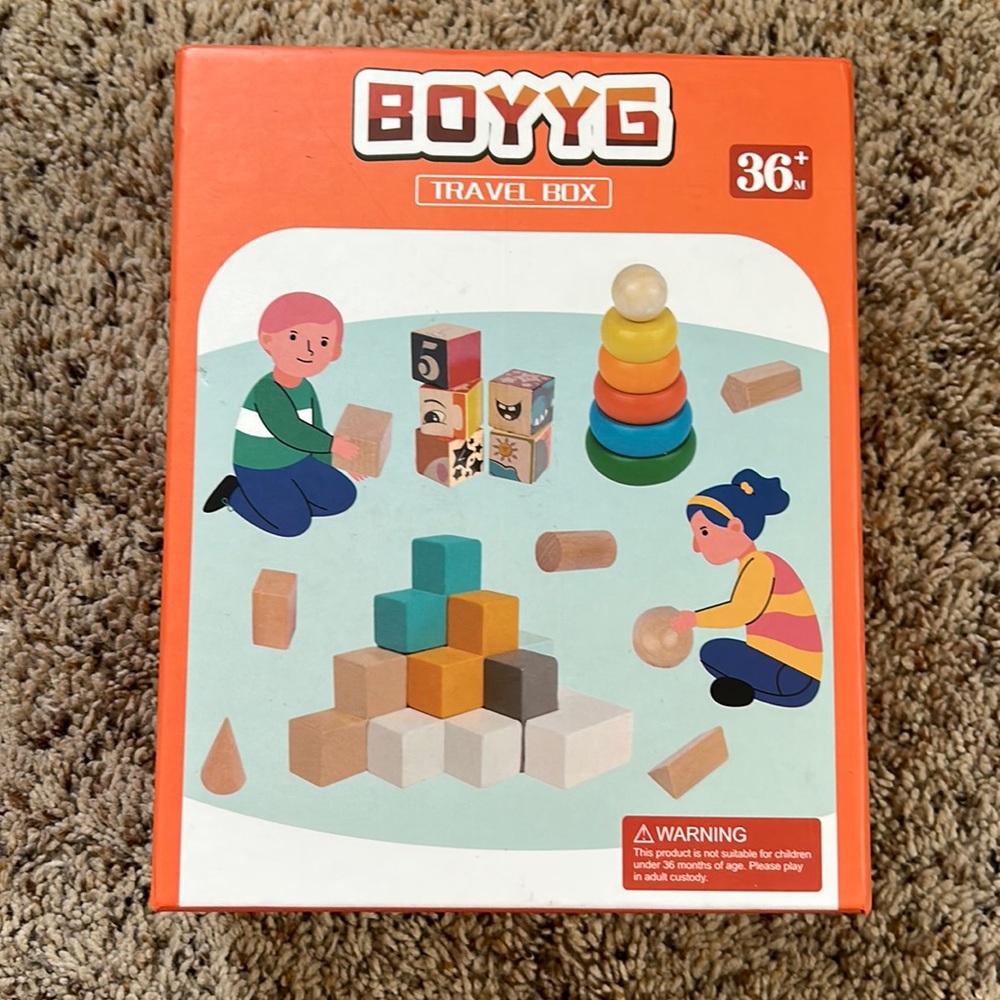 NIB BOYYG 4 in 1 Travel Games Set - Montessori Wooden Stacking Toys for 4-6 Year